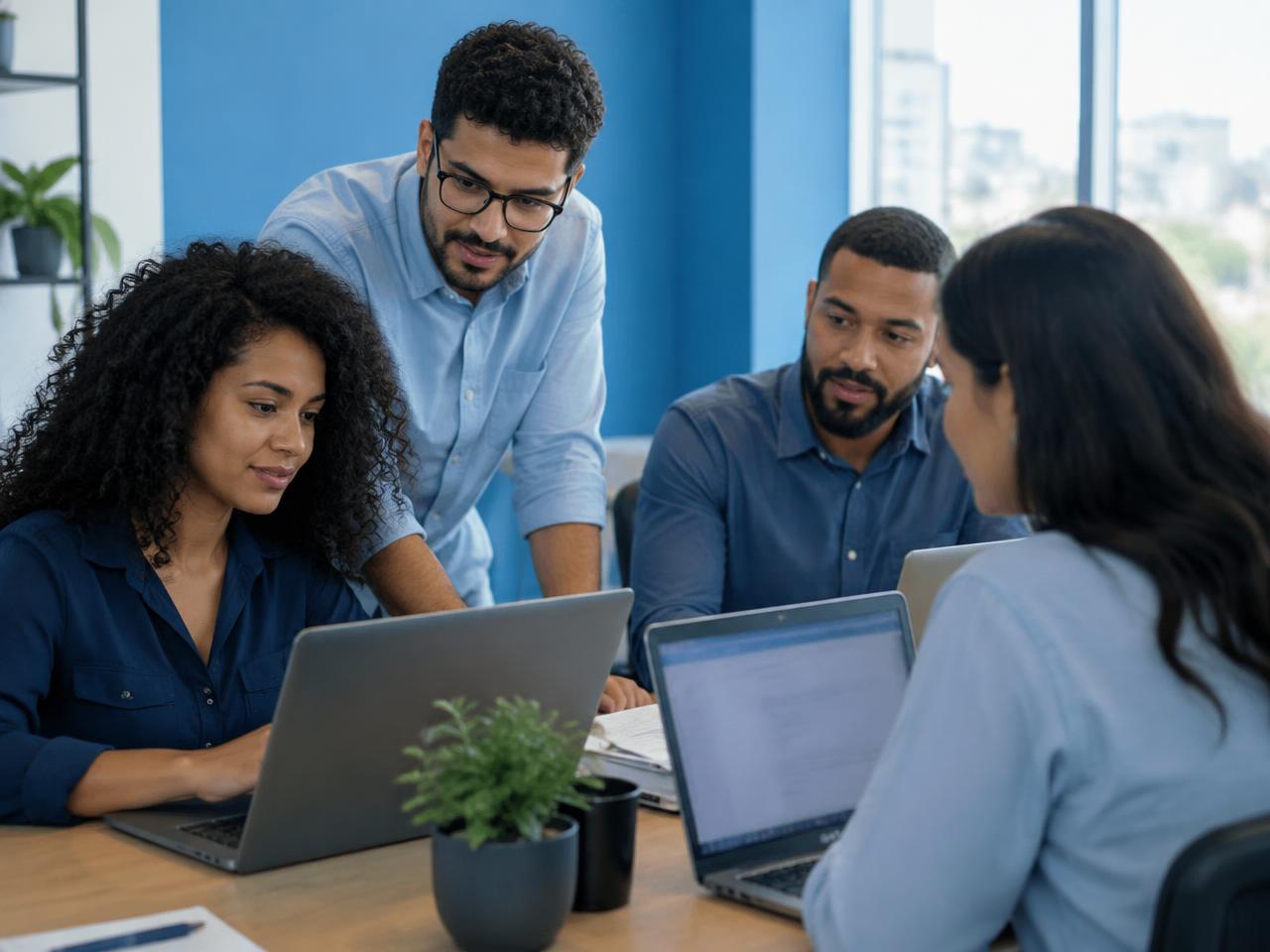 Equipe trabalhando com notebooks em um escritório